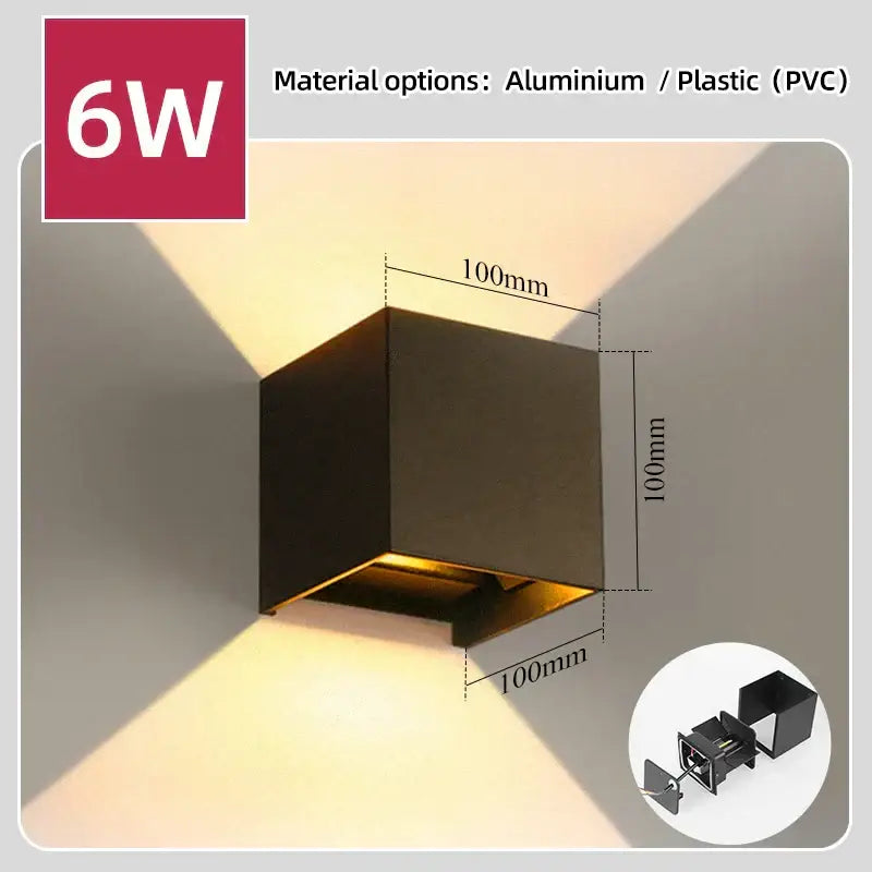 Modern black square led wall light bedroom waterproof decor
