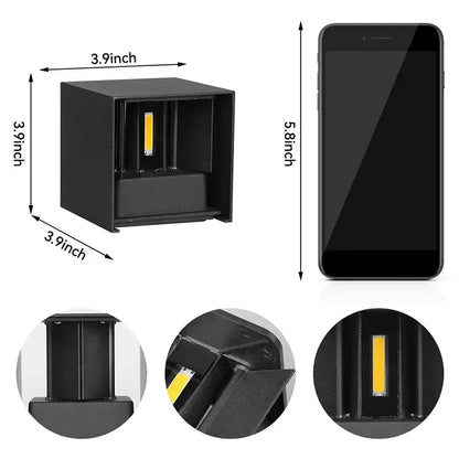 Modern black square led wall light bedroom waterproof decor