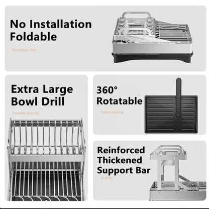 Modern black stainless steel 2 tier dish drainer rack kitchen storage