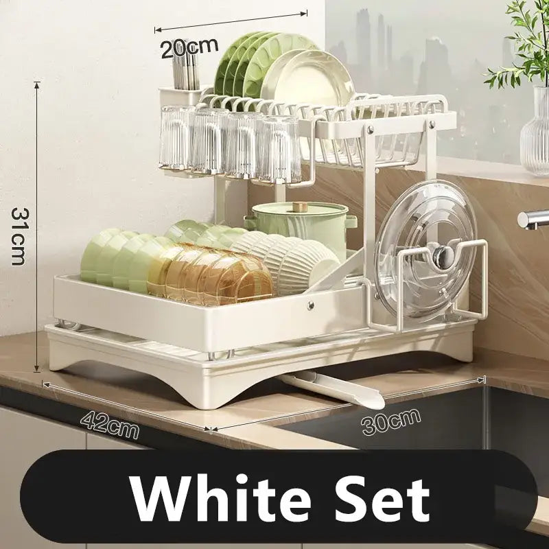 Modern black stainless steel 2 tier dish drainer rack kitchen storage