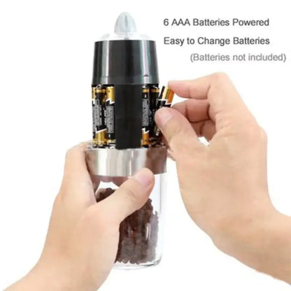 Modern black & stainless steel electric salt pepper grinder kitchen