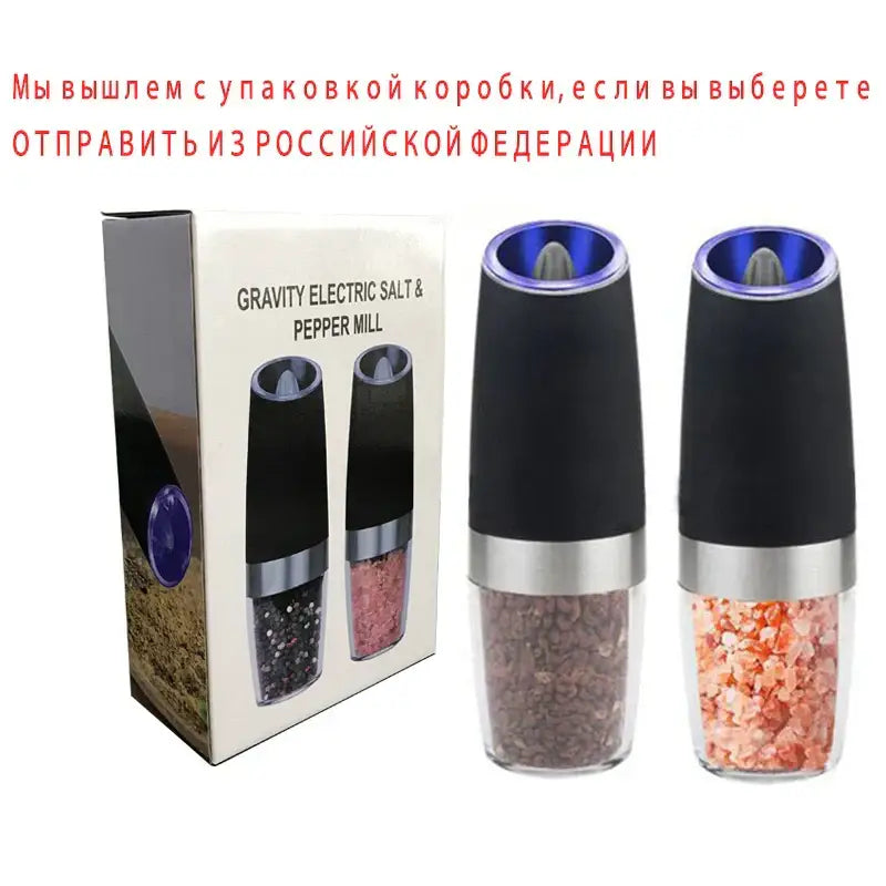 Modern black & stainless steel electric salt pepper grinder kitchen