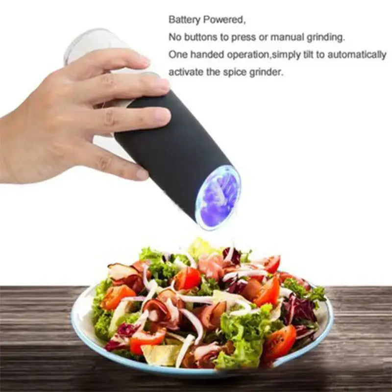 Modern black & stainless steel electric salt pepper grinder kitchen