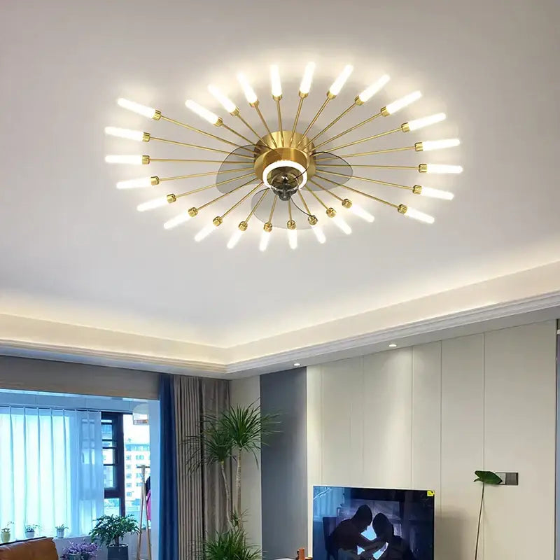 Modern black starburst chandelier ceiling fan for living room