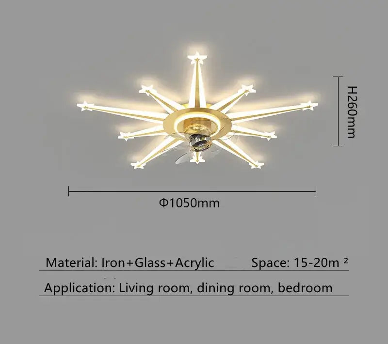 Modern black starburst chandelier ceiling fan for living room
