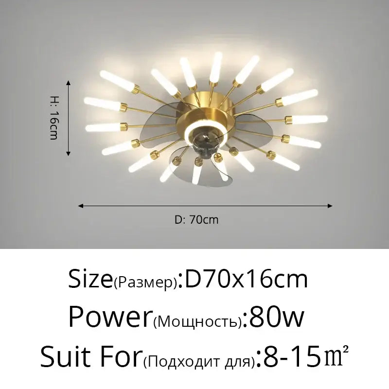 Modern black starburst chandelier ceiling fan for living room