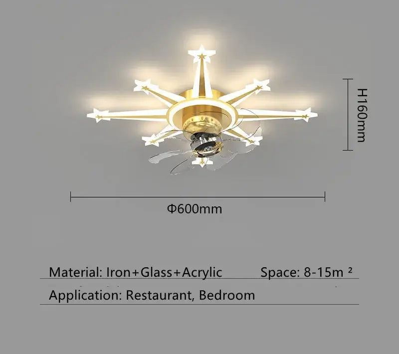 Modern black starburst chandelier ceiling fan for living room