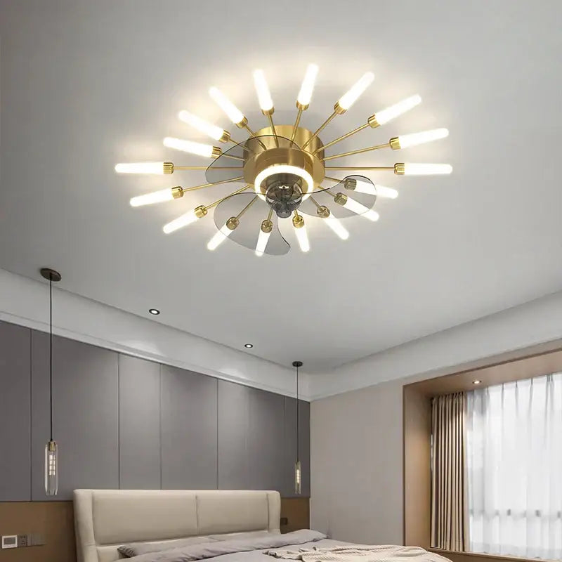 Modern black starburst chandelier ceiling fan for living room