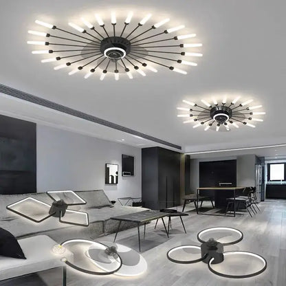 Modern black starburst chandelier ceiling fan for living room