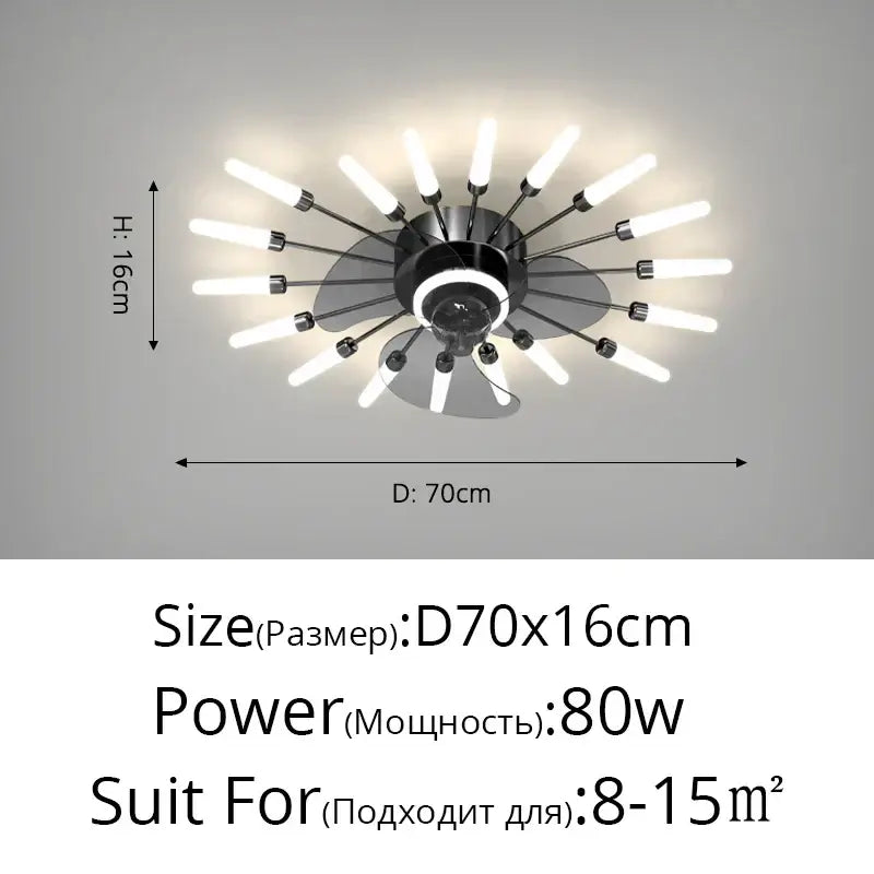 Modern black starburst chandelier ceiling fan for living room