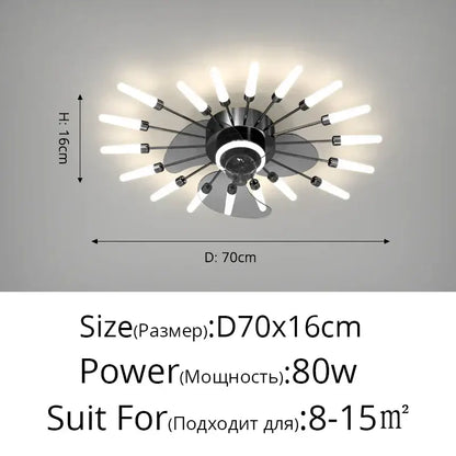 Modern black starburst chandelier ceiling fan for living room