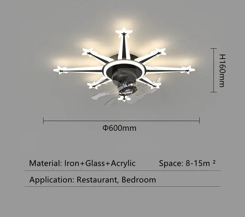 Modern black starburst chandelier ceiling fan for living room