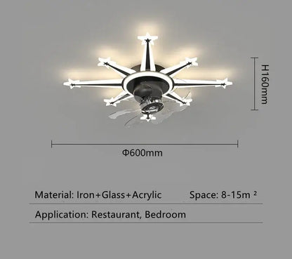Modern black starburst chandelier ceiling fan for living room