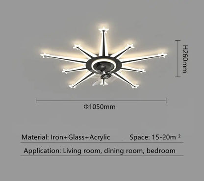 Modern black starburst chandelier ceiling fan for living room