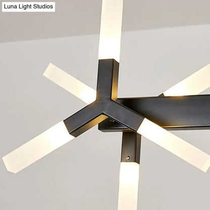 Modern black starburst linear acrylic shade chandelier dining room