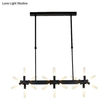 Modern black starburst linear acrylic shade chandelier dining room