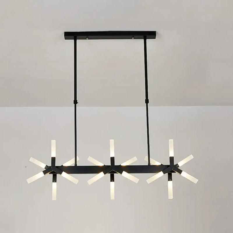 Modern black starburst linear acrylic shade chandelier dining room