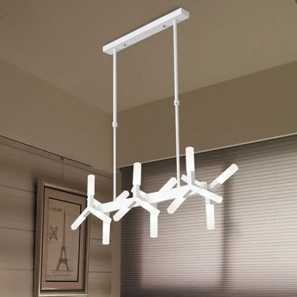 Modern black starburst linear acrylic shade chandelier dining room