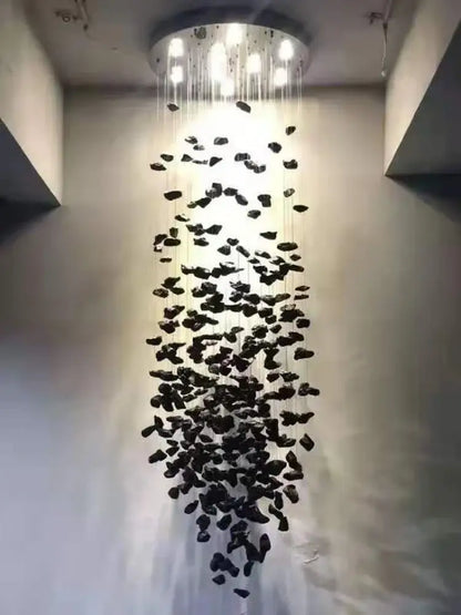 Modern black stone crystal chandelier hallway pendant light