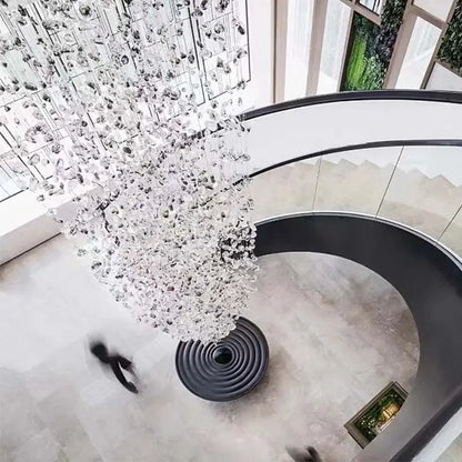 Modern black stone crystal chandelier staircase lighting