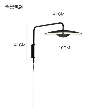 Modern black swing arm wall lamp bedroom iron art sconce
