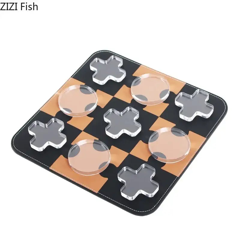 Modern black & tan acrylic tic-tac-toe chessboard set living room decor