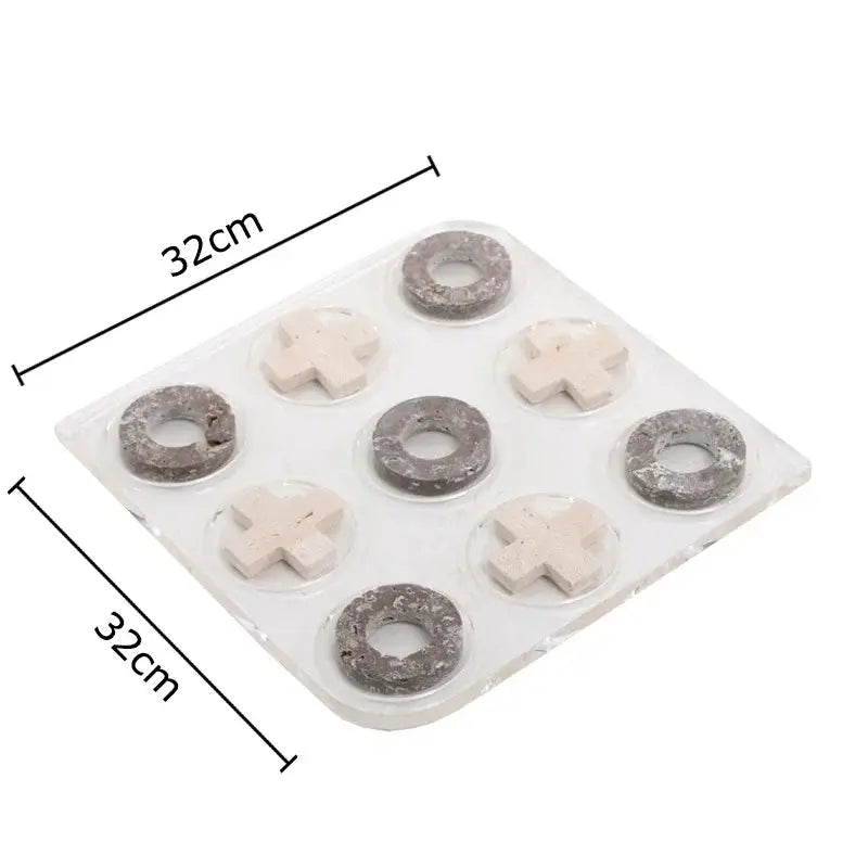 DecorBites™ Acrylic Tic-Tac-Toe Chessboard Set - Geometric Art Desk Decoration with Casual Chess Pieces