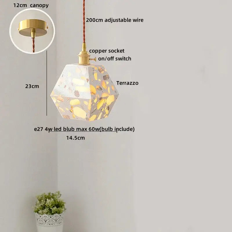 Modern black terrazzo led pendant lamp for dining room