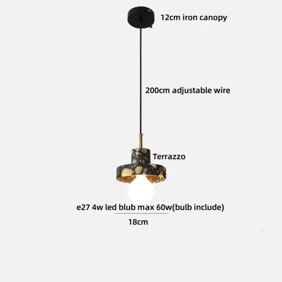Modern black terrazzo led pendant lamp for dining room