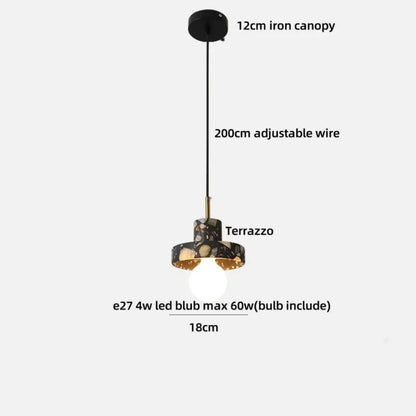 Modern black terrazzo led pendant lamp for dining room