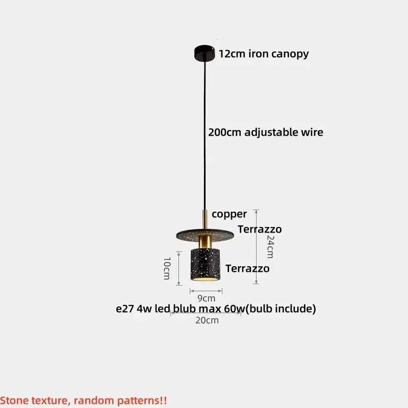 Modern black terrazzo led pendant lamp for dining room