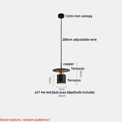 Modern black terrazzo led pendant lamp for dining room