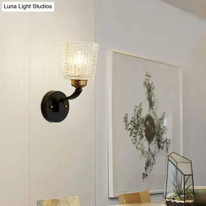 Modern black textured glass conical wall lighting bedroom sconce