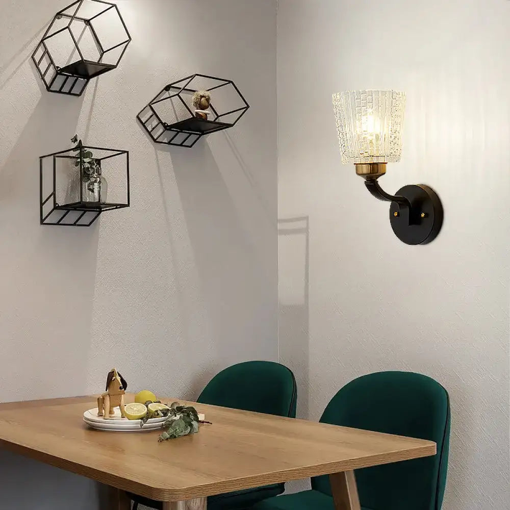 Modern black textured glass conical wall lighting bedroom sconce