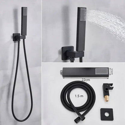 Modern black thermostatic rainfall shower faucet with handshower bathroom