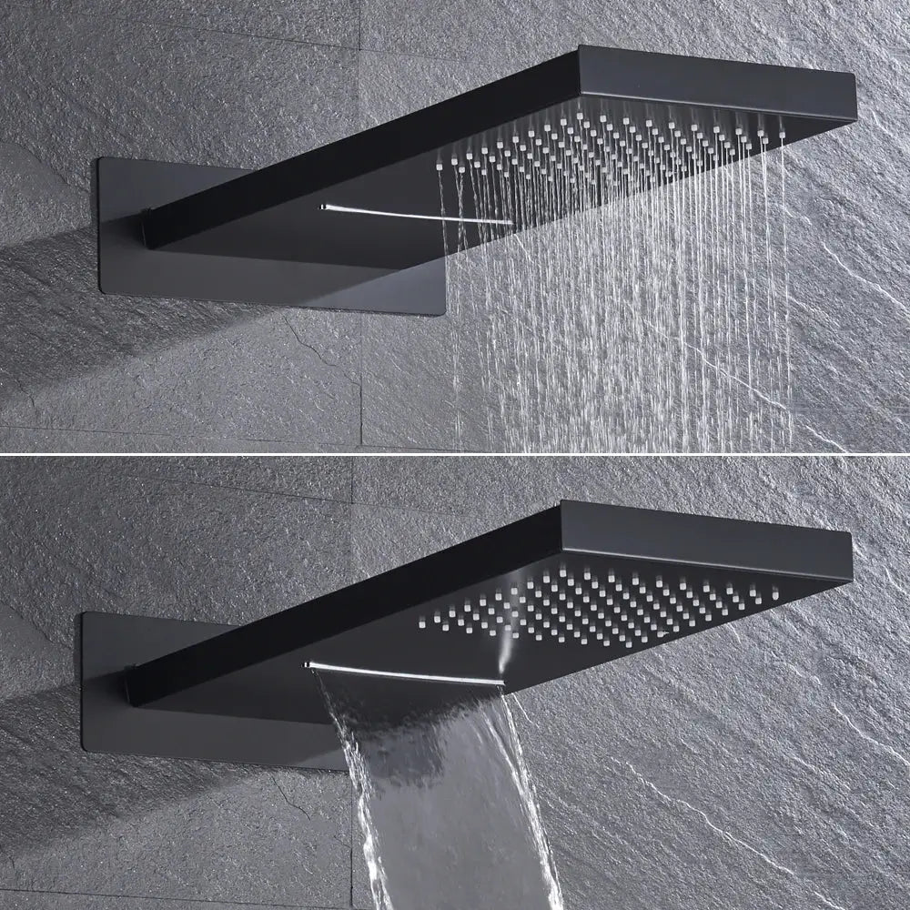 Modern black thermostatic rainfall shower faucet with handshower bathroom