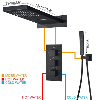 Modern black thermostatic rainfall shower faucet with handshower bathroom