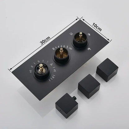 Modern black thermostatic rainfall shower faucet with handshower bathroom