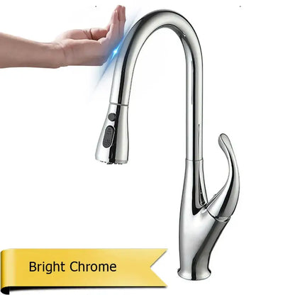 Modern black touch sensor kitchen faucet with curved spout