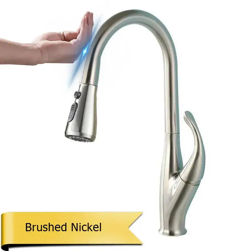Modern black touch sensor kitchen faucet with curved spout