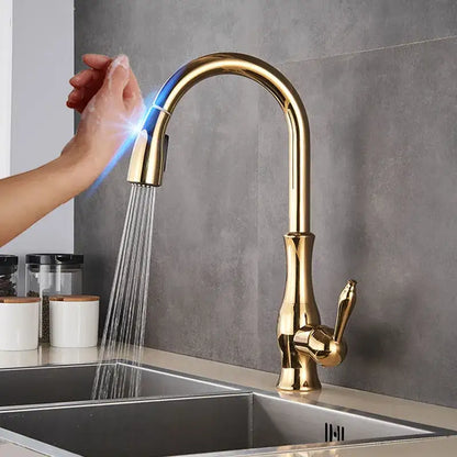 Modern black touch sensor kitchen faucet with curved spout