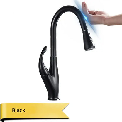 Modern black touch sensor kitchen faucet with curved spout