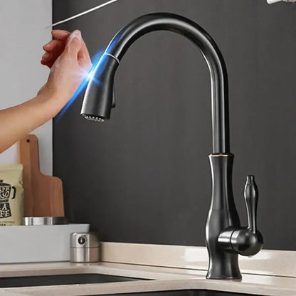Modern black touch sensor kitchen faucet with curved spout
