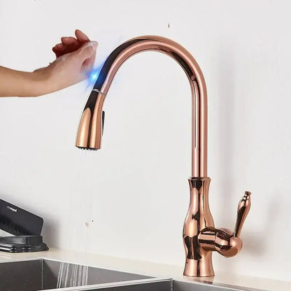 Modern black touch sensor kitchen faucet with curved spout
