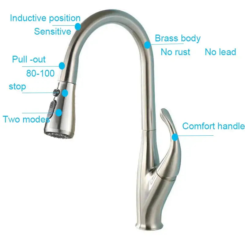 Modern black touch sensor kitchen faucet with curved spout