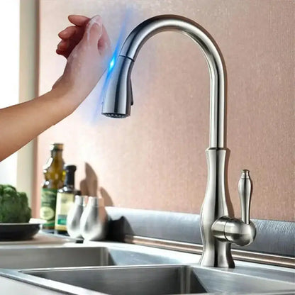 Modern black touch sensor kitchen faucet with curved spout