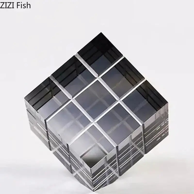Modern black & transparent crystal magic cube desk ornament office decor