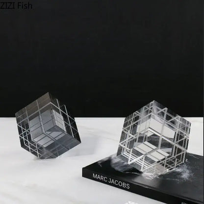 Modern black & transparent crystal magic cube desk ornament office decor