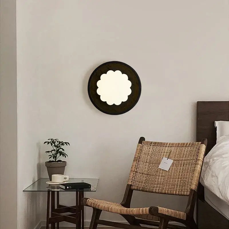 Modern black travertine flower led wall lights bedroom sconce