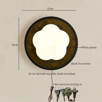 Modern black travertine flower led wall lights bedroom sconce